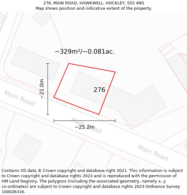 276, MAIN ROAD, HAWKWELL, HOCKLEY, SS5 4NS: Plot and title map