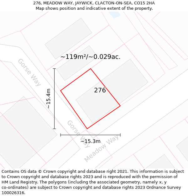 276, MEADOW WAY, JAYWICK, CLACTON-ON-SEA, CO15 2HA: Plot and title map