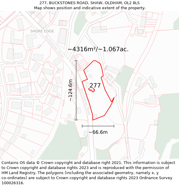 277, BUCKSTONES ROAD, SHAW, OLDHAM, OL2 8LS: Plot and title map