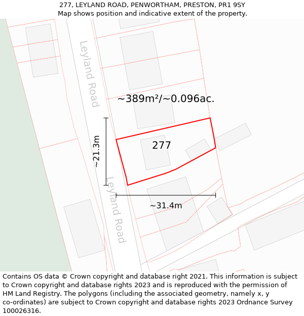 277, LEYLAND ROAD, PENWORTHAM, PRESTON, PR1 9SY: Plot and title map