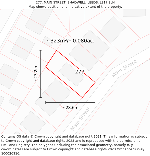 277, MAIN STREET, SHADWELL, LEEDS, LS17 8LH: Plot and title map