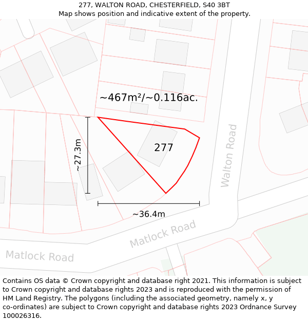 277, WALTON ROAD, CHESTERFIELD, S40 3BT: Plot and title map