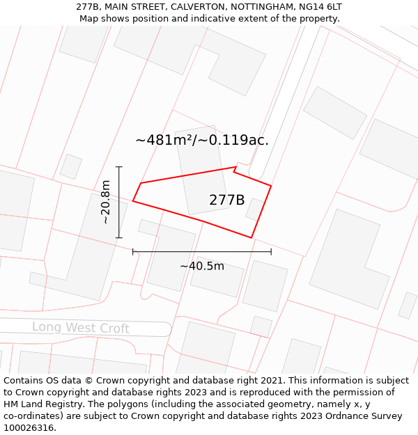 277B, MAIN STREET, CALVERTON, NOTTINGHAM, NG14 6LT: Plot and title map