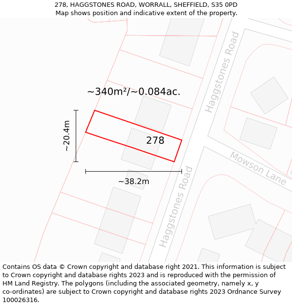 278, HAGGSTONES ROAD, WORRALL, SHEFFIELD, S35 0PD: Plot and title map