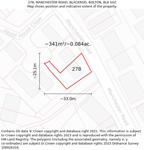 278, MANCHESTER ROAD, BLACKROD, BOLTON, BL6 5AZ: Plot and title map