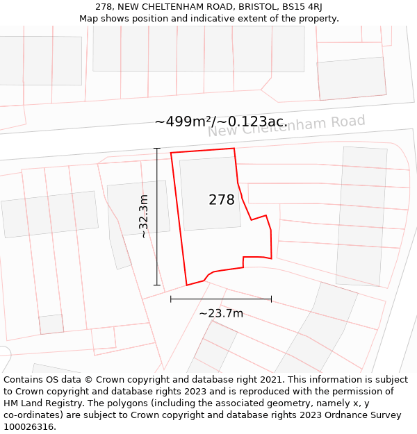 278, NEW CHELTENHAM ROAD, BRISTOL, BS15 4RJ: Plot and title map