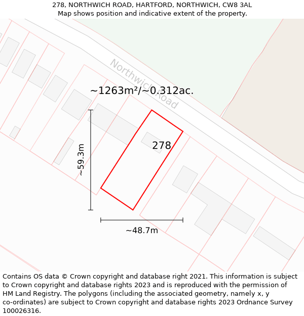 278, NORTHWICH ROAD, HARTFORD, NORTHWICH, CW8 3AL: Plot and title map