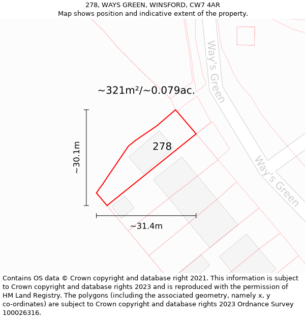 278, WAYS GREEN, WINSFORD, CW7 4AR: Plot and title map