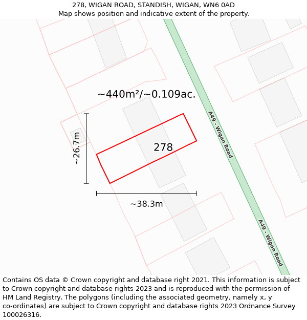 278, WIGAN ROAD, STANDISH, WIGAN, WN6 0AD: Plot and title map