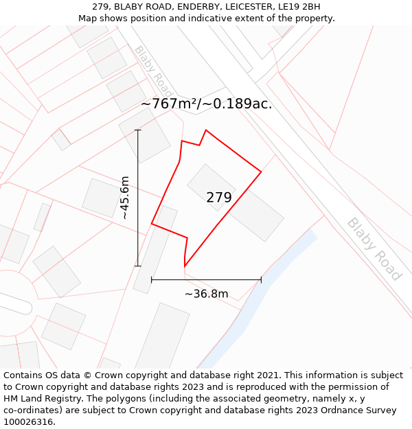 279, BLABY ROAD, ENDERBY, LEICESTER, LE19 2BH: Plot and title map