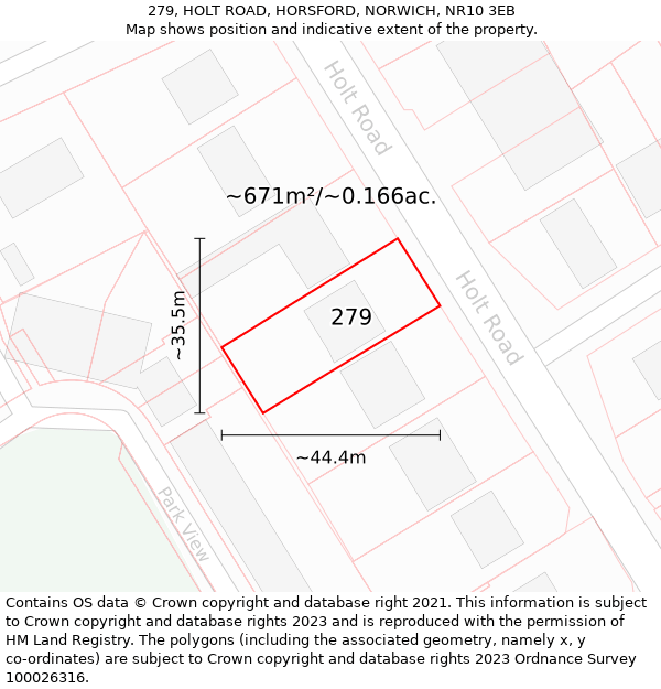 279, HOLT ROAD, HORSFORD, NORWICH, NR10 3EB: Plot and title map