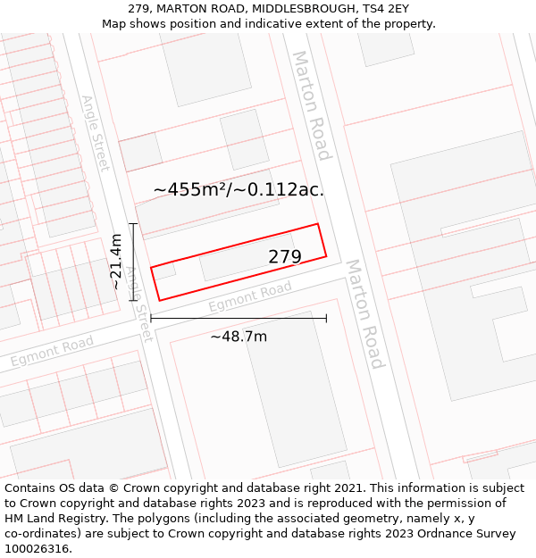 279, MARTON ROAD, MIDDLESBROUGH, TS4 2EY: Plot and title map