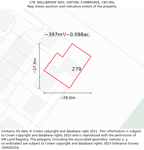 279, WELLBROOK WAY, GIRTON, CAMBRIDGE, CB3 0GL: Plot and title map