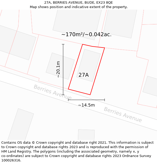 27A, BERRIES AVENUE, BUDE, EX23 8QE: Plot and title map