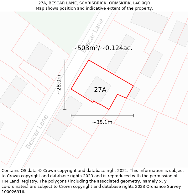 27A, BESCAR LANE, SCARISBRICK, ORMSKIRK, L40 9QR: Plot and title map