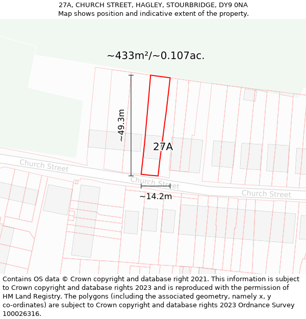 27A, CHURCH STREET, HAGLEY, STOURBRIDGE, DY9 0NA: Plot and title map