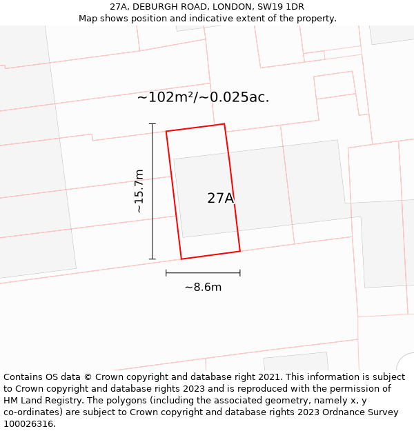 27A, DEBURGH ROAD, LONDON, SW19 1DR: Plot and title map