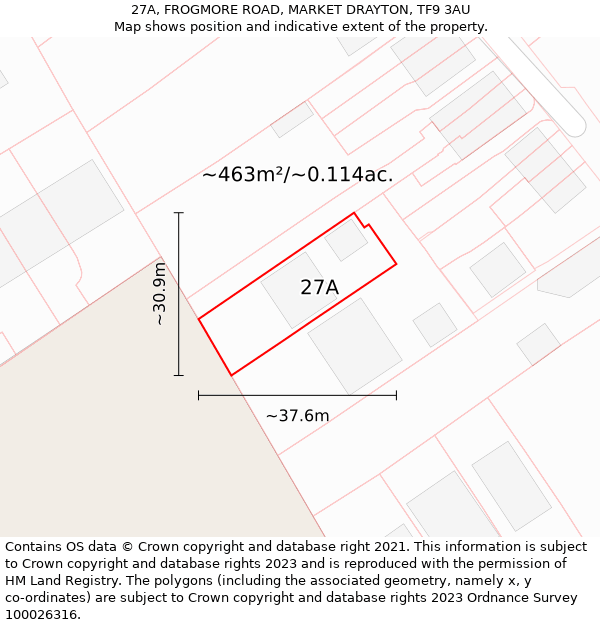 27A, FROGMORE ROAD, MARKET DRAYTON, TF9 3AU: Plot and title map