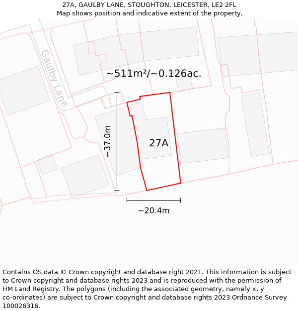 27A, GAULBY LANE, STOUGHTON, LEICESTER, LE2 2FL: Plot and title map