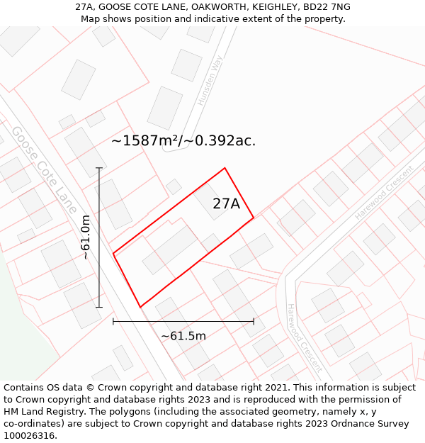 27A, GOOSE COTE LANE, OAKWORTH, KEIGHLEY, BD22 7NG: Plot and title map