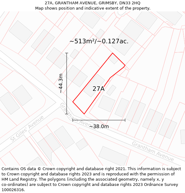 27A, GRANTHAM AVENUE, GRIMSBY, DN33 2HQ: Plot and title map