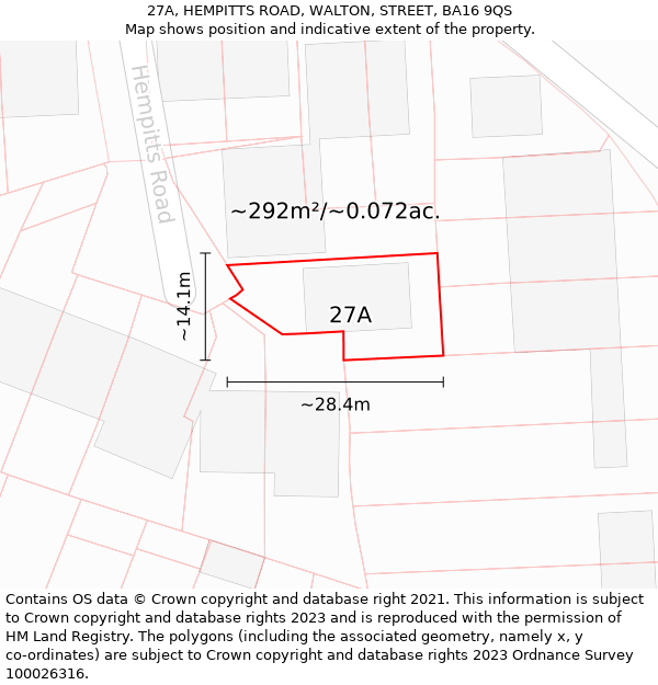 27A, HEMPITTS ROAD, WALTON, STREET, BA16 9QS: Plot and title map