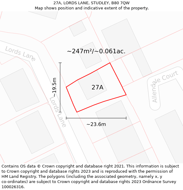 27A, LORDS LANE, STUDLEY, B80 7QW: Plot and title map
