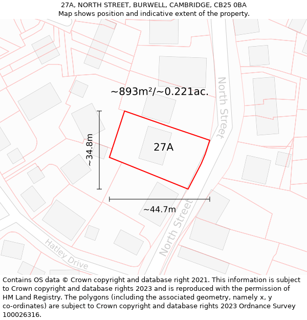 27A, NORTH STREET, BURWELL, CAMBRIDGE, CB25 0BA: Plot and title map