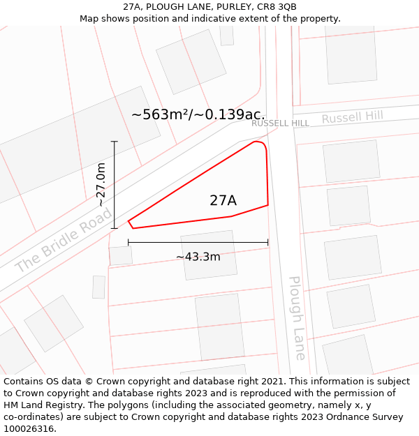 27A, PLOUGH LANE, PURLEY, CR8 3QB: Plot and title map