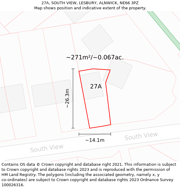 27A, SOUTH VIEW, LESBURY, ALNWICK, NE66 3PZ: Plot and title map