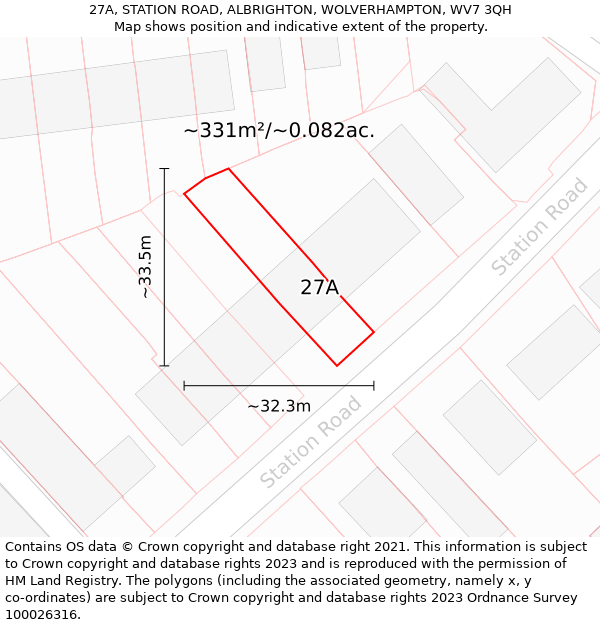 27A, STATION ROAD, ALBRIGHTON, WOLVERHAMPTON, WV7 3QH: Plot and title map