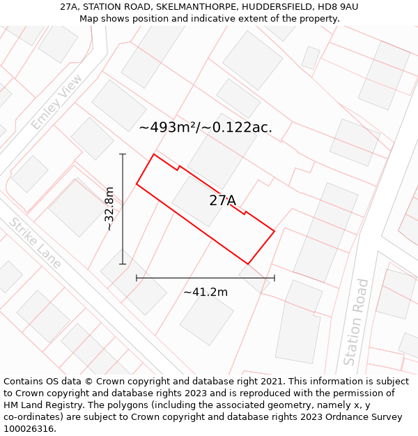 27A, STATION ROAD, SKELMANTHORPE, HUDDERSFIELD, HD8 9AU: Plot and title map