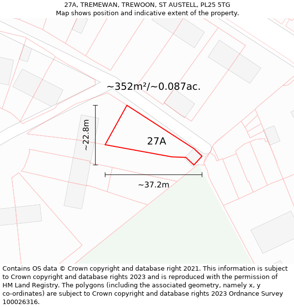 27A, TREMEWAN, TREWOON, ST AUSTELL, PL25 5TG: Plot and title map