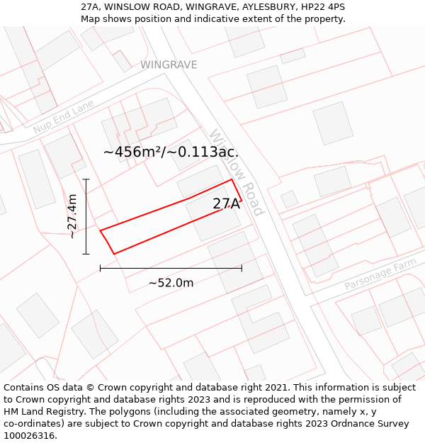 27A, WINSLOW ROAD, WINGRAVE, AYLESBURY, HP22 4PS: Plot and title map