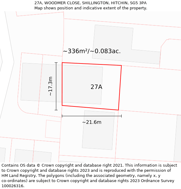 27A, WOODMER CLOSE, SHILLINGTON, HITCHIN, SG5 3PA: Plot and title map