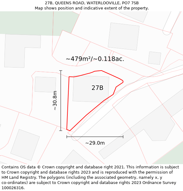 27B, QUEENS ROAD, WATERLOOVILLE, PO7 7SB: Plot and title map