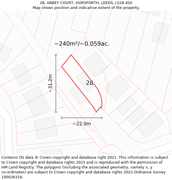28, ABBEY COURT, HORSFORTH, LEEDS, LS18 4SA: Plot and title map