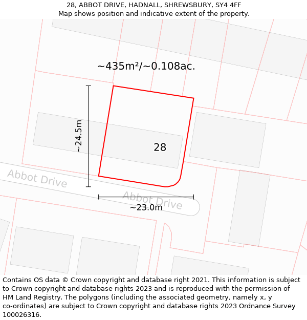 28, ABBOT DRIVE, HADNALL, SHREWSBURY, SY4 4FF: Plot and title map