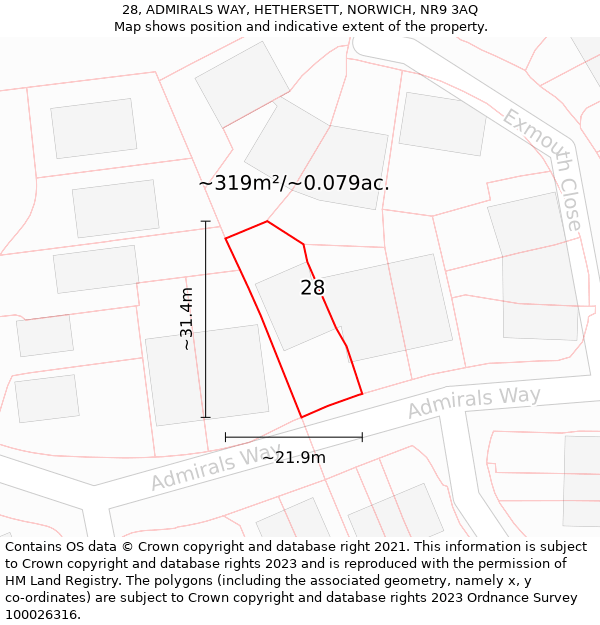 28, ADMIRALS WAY, HETHERSETT, NORWICH, NR9 3AQ: Plot and title map