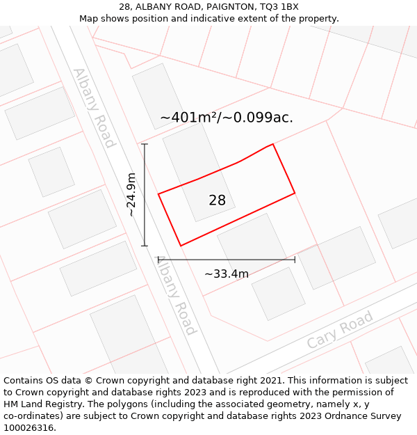 28, ALBANY ROAD, PAIGNTON, TQ3 1BX: Plot and title map