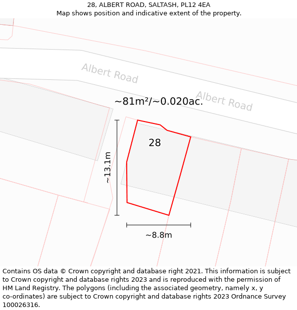 28, ALBERT ROAD, SALTASH, PL12 4EA: Plot and title map