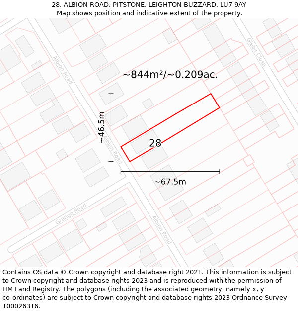 28, ALBION ROAD, PITSTONE, LEIGHTON BUZZARD, LU7 9AY: Plot and title map