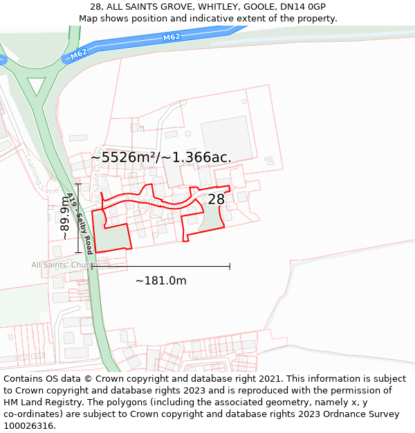 28, ALL SAINTS GROVE, WHITLEY, GOOLE, DN14 0GP: Plot and title map