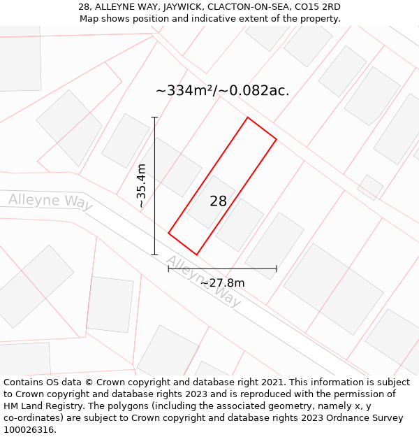 28, ALLEYNE WAY, JAYWICK, CLACTON-ON-SEA, CO15 2RD: Plot and title map