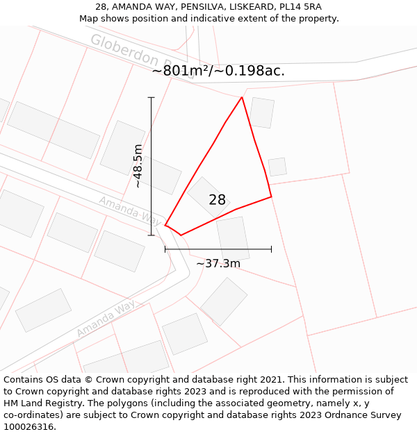 28, AMANDA WAY, PENSILVA, LISKEARD, PL14 5RA: Plot and title map