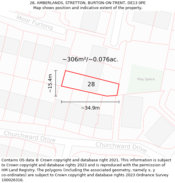 28, AMBERLANDS, STRETTON, BURTON-ON-TRENT, DE13 0PE: Plot and title map