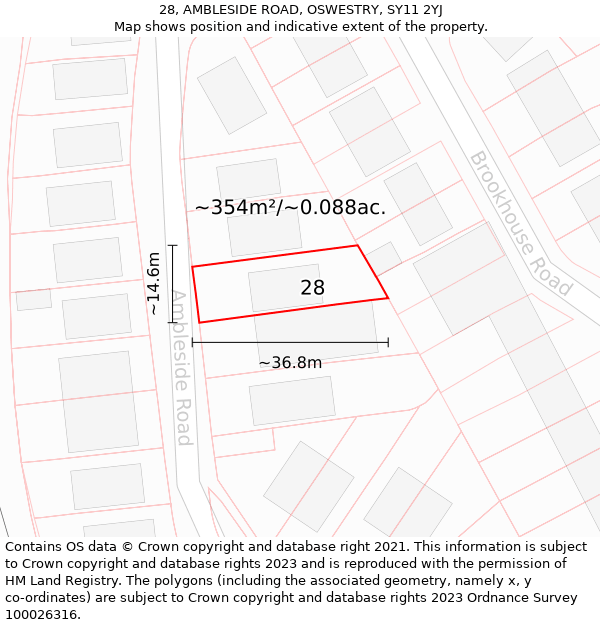 28, AMBLESIDE ROAD, OSWESTRY, SY11 2YJ: Plot and title map