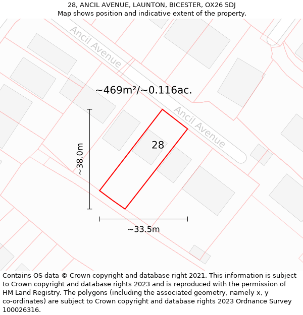 28, ANCIL AVENUE, LAUNTON, BICESTER, OX26 5DJ: Plot and title map