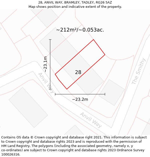 28, ANVIL WAY, BRAMLEY, TADLEY, RG26 5AZ: Plot and title map