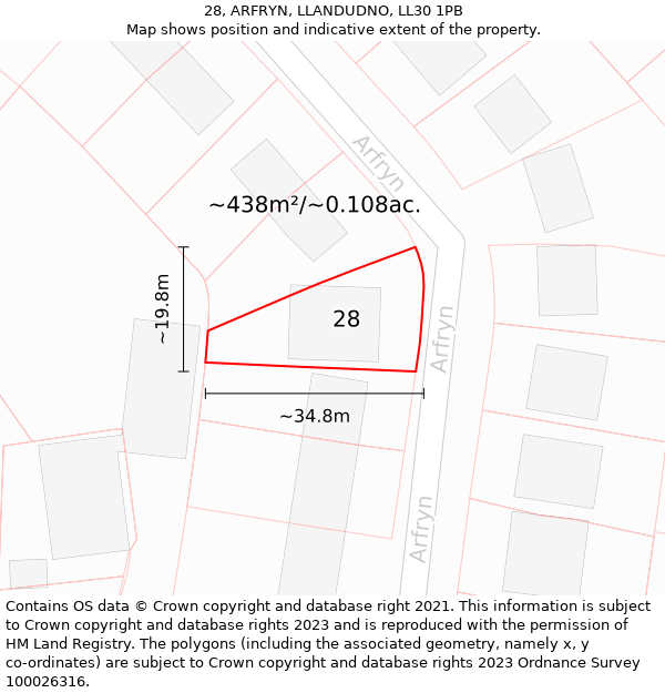 28, ARFRYN, LLANDUDNO, LL30 1PB: Plot and title map